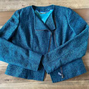 Elie Tahari Teal Tweed Moto Jacket - M